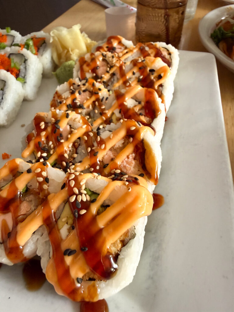 Fresh sushi roll served at Fire Street Food in Savannah, Georgia, one of our favorite casual lunch spots in the city.